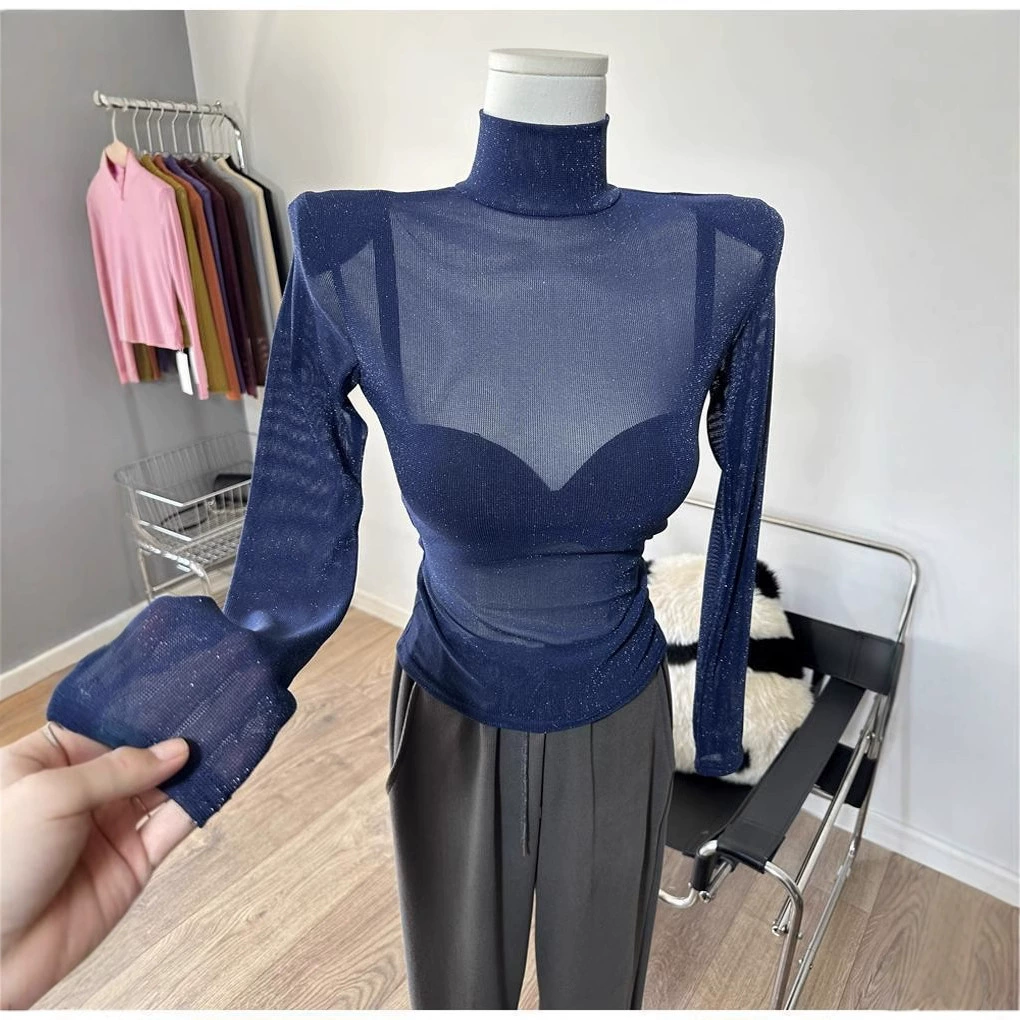 Французская мода сексуальная сплошной топы с длинными рукавами для женской весны и осени