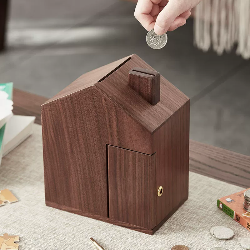 Деревянная копилка для начинающих, детская копилка для девочек с замком и стильным дизайном из массива дерева для хранения и извлечения.
