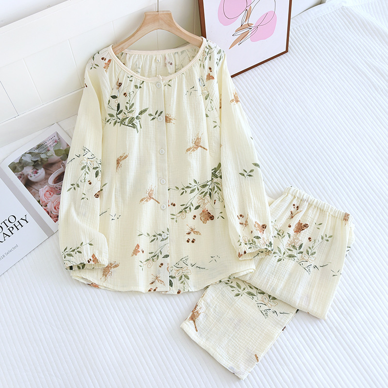 코튼 크레이프 라운드 넥 히비스커스 감금 의류 세트