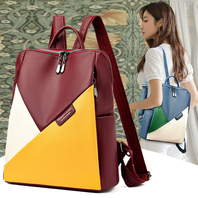 Fashionable backpack, capacious trend leather shoulder bag, genuine leather