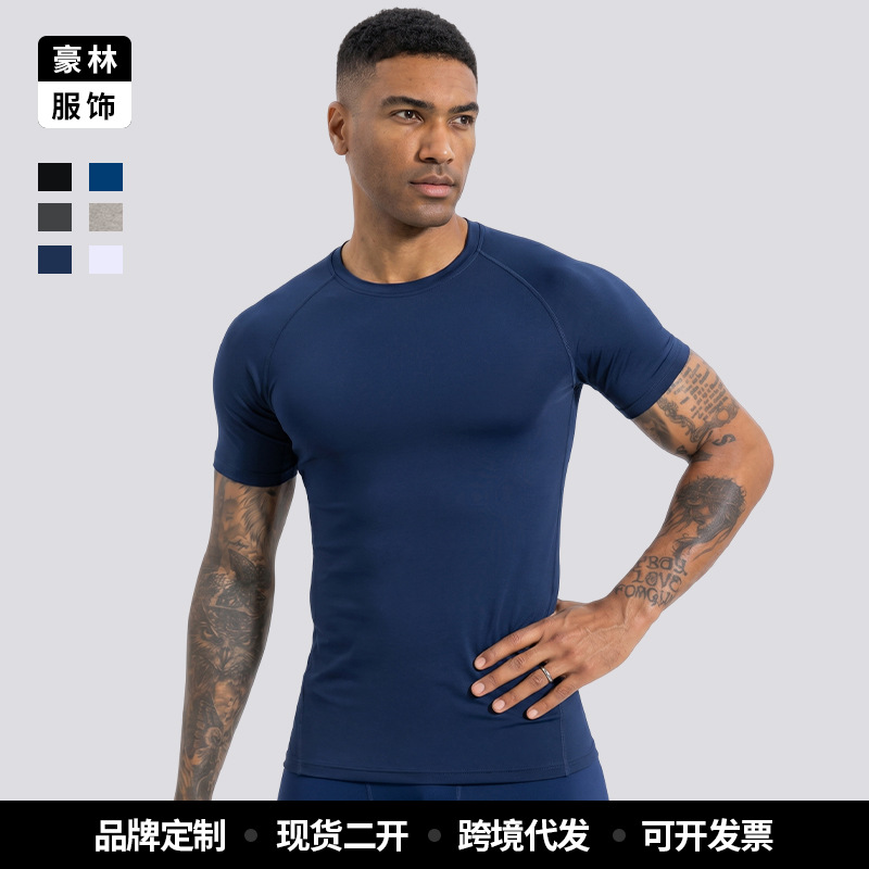 Personalizada camiseta de compresión de manga corta para hombres ropa de ejercicio elástica alta gama ropa deportiva de yoga odm procesamiento