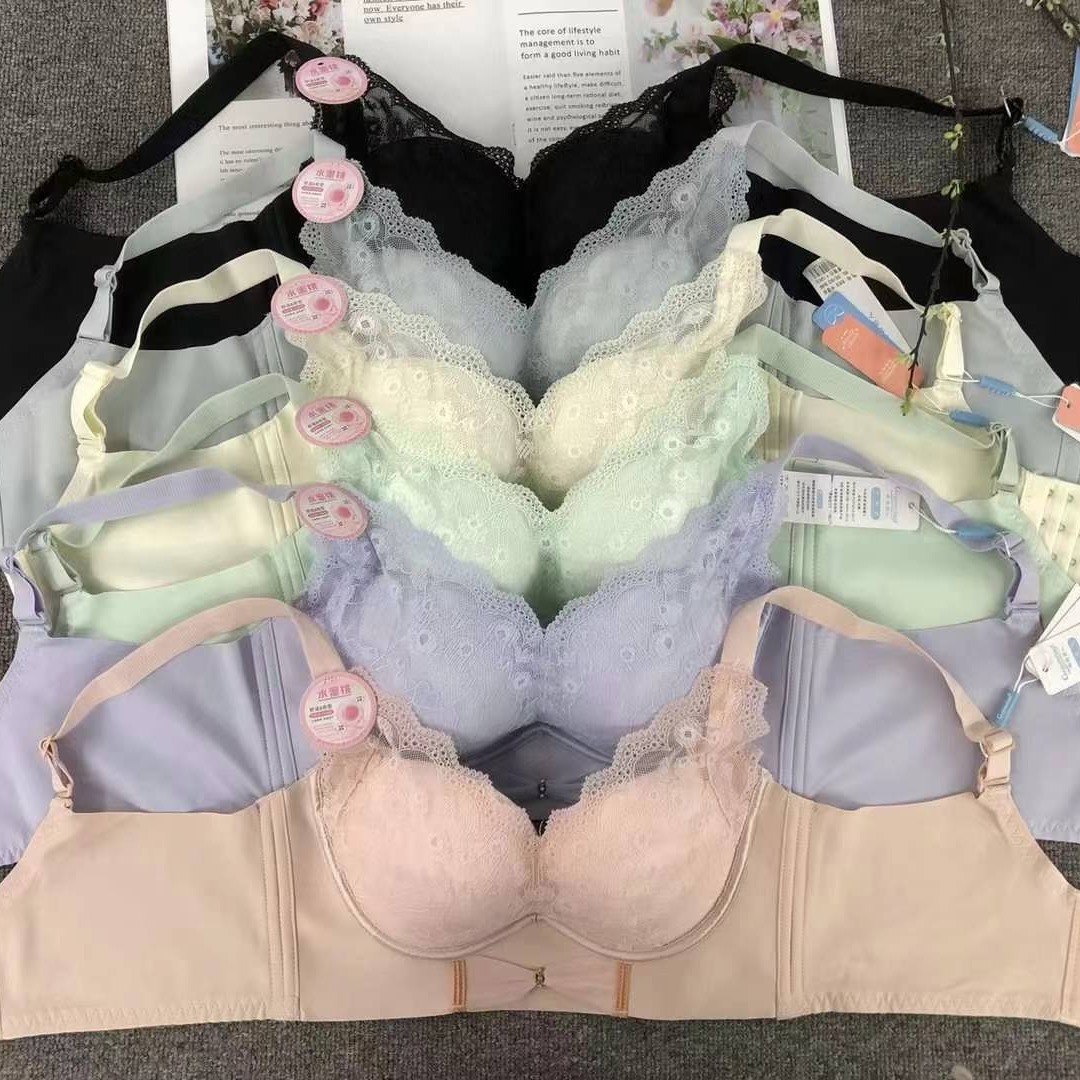 Nuevo sujetador de alta calidad de moda de encaje jacquard transpirable y cómodo ajuste lateral de pecho de botón múltiple ropa interior mujer
