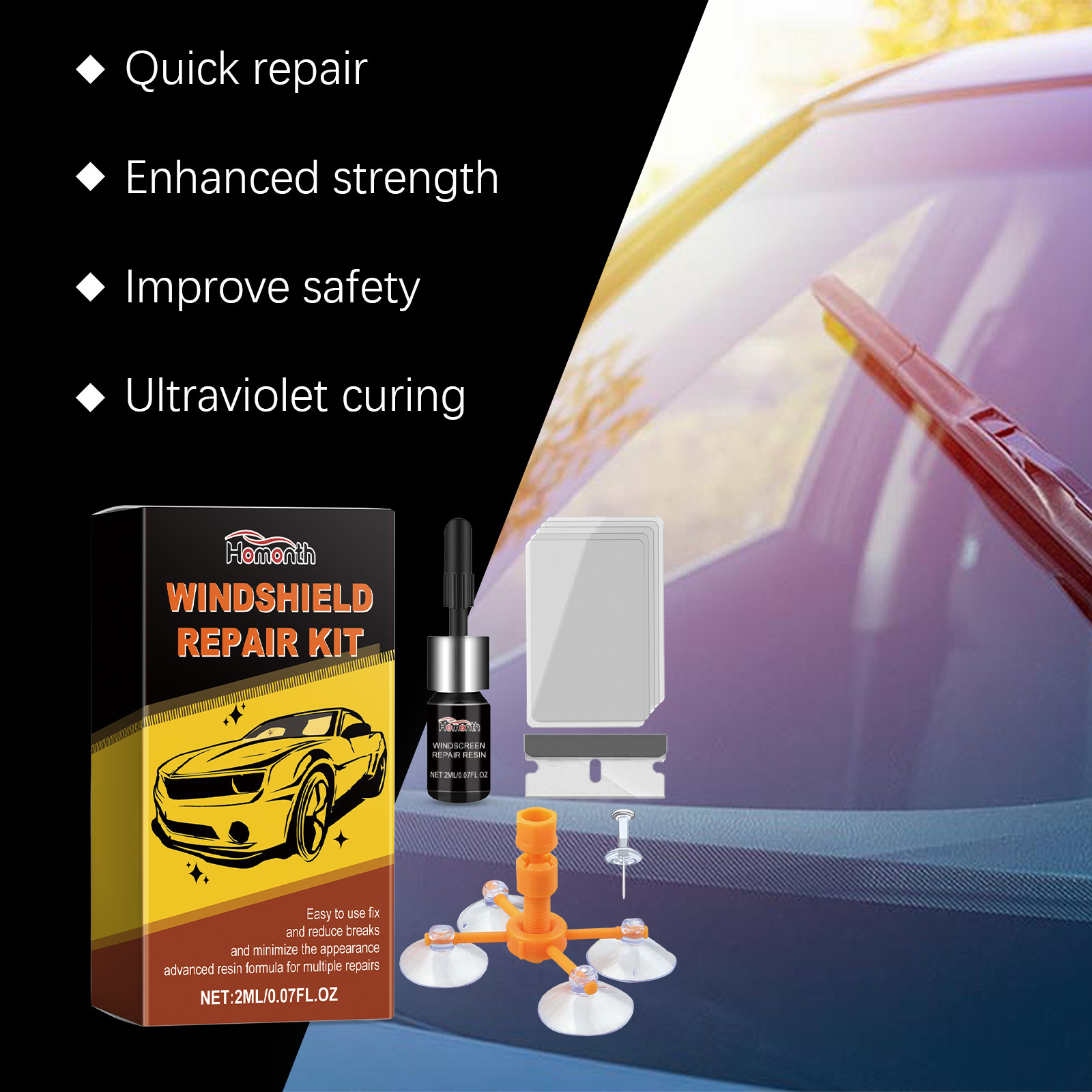 Homonth Windshield Repair Kit Car Windshield Repair Liquid Refurbishment Glass Crack