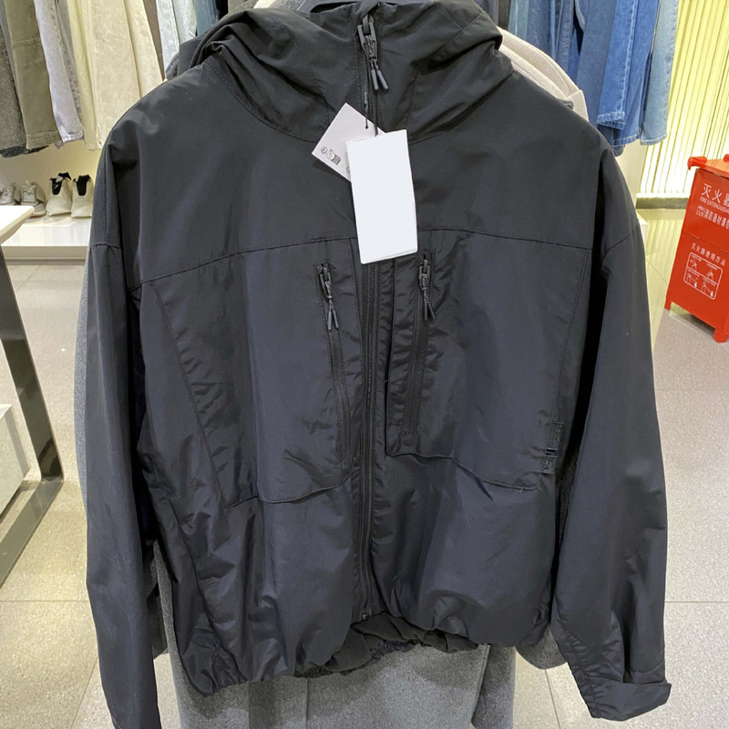 European and American men's wholesale black fleece-lined fleece autumn and winter hooded casual jacket light coat