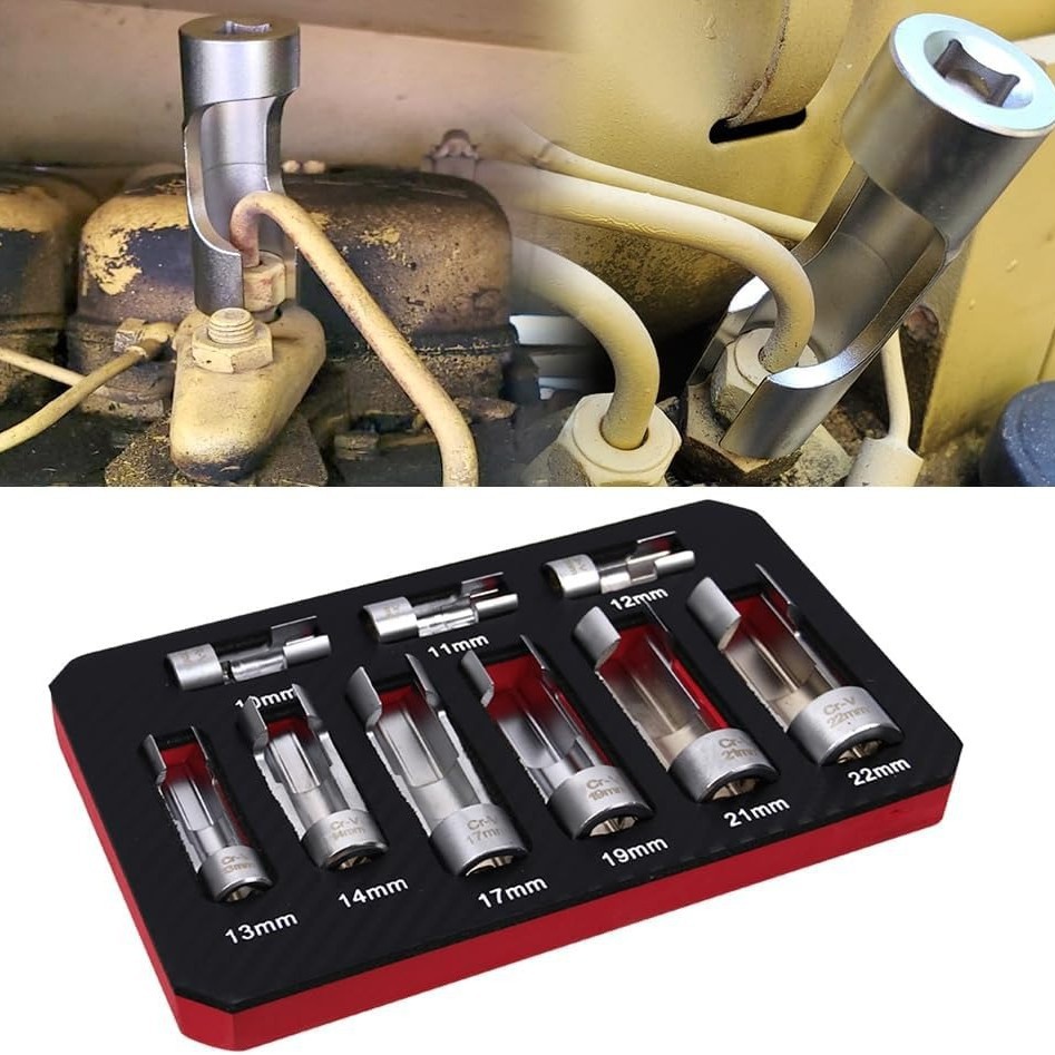 汽修工具开口油管拆卸套筒柴油喷射器燃油管路套筒扳手组10-22mm