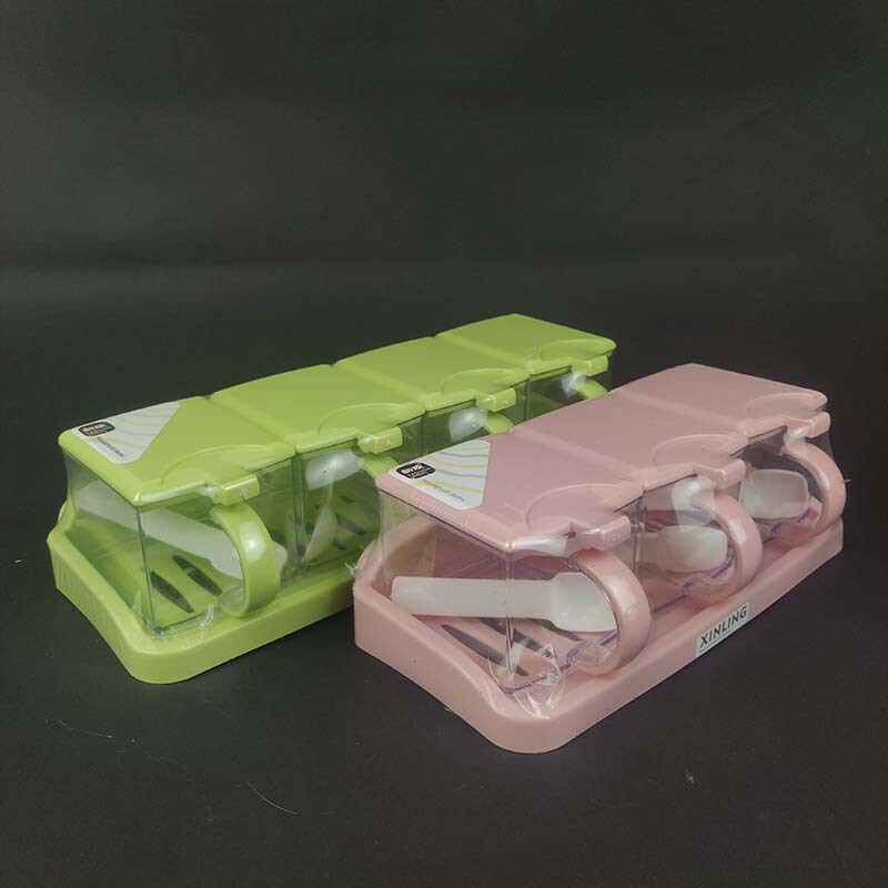 簡易純色白色家庭用中国式壁掛け式キッチンプラスチック多格蓋付き調味料箱スプーン付き調味料箱|undefined