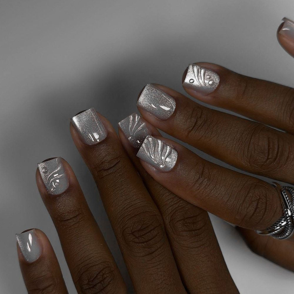 3D ondulado cristal lunar ojo de gato usar uñas Y2K transfronterizas corto blanco 24 piezas de uñas falsas suministro directo