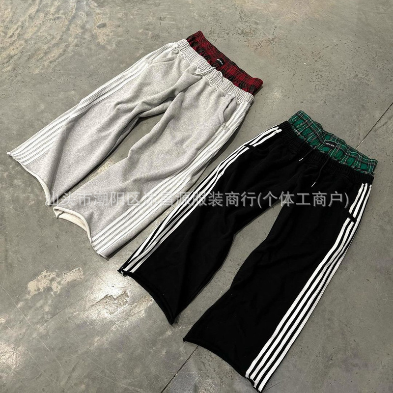 Cross-border American Street Double Waist Lace-up Casual Pants for Men Y2K Retro Harajuku Straight Pants High Waist Hip-hop Sports Pants