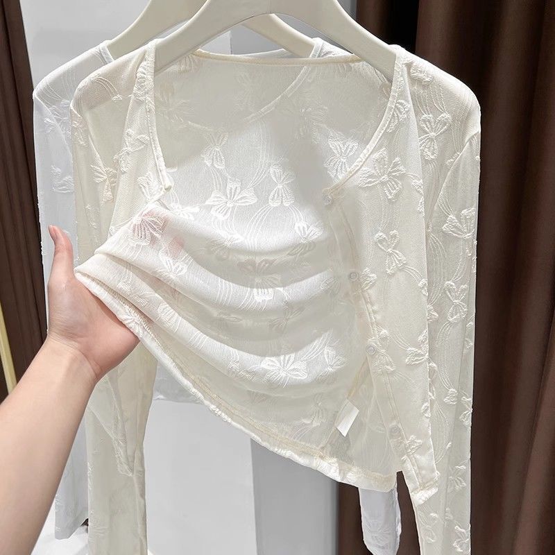 High-End Sun-Protective Lace Cardigan Jacket for Women, 2026 Summer Thin Style, Paired with a Slip Dress and Mesh Sleeveless Top