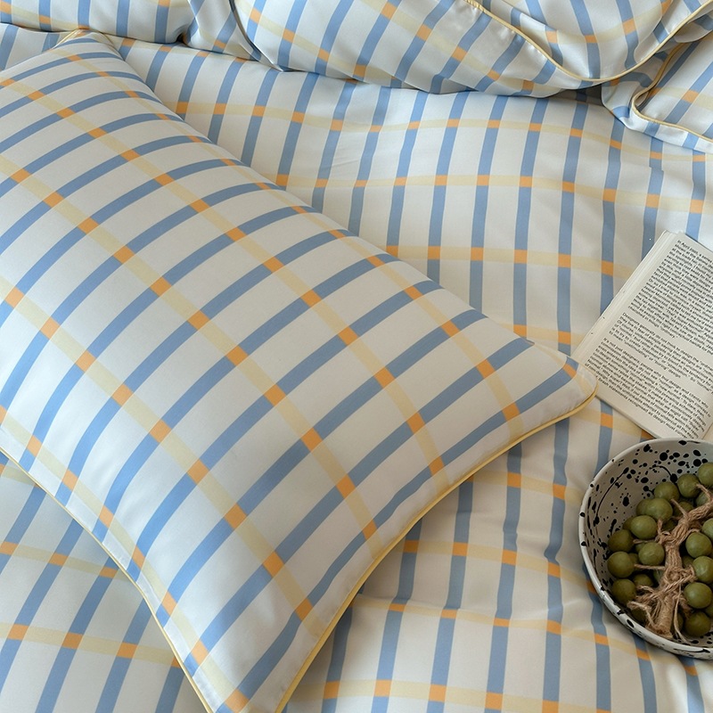 Summer Cool Ice Silk Duvet Cover Set Breathable Blue Bedding_voghion.com