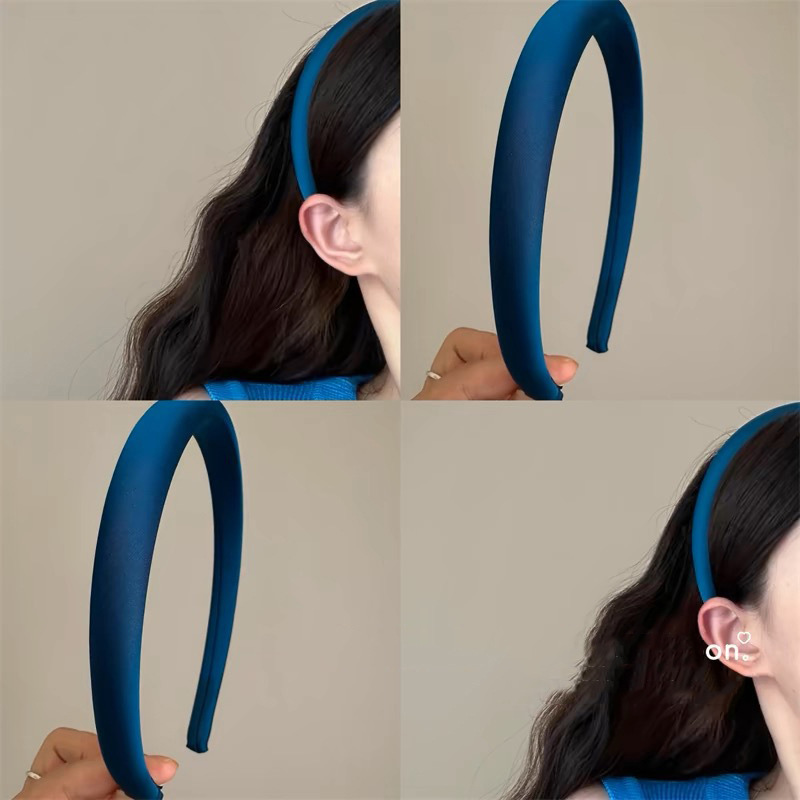 Summer White Retro Blue Satin Hair Hoop Simple Korean Style All-match Headband Elegant Sponge Light Luxury Niche Pressage Hair Clips