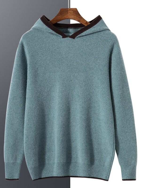 2023 autumn and winter new men's hooded cashmere sweater solid color loose casual thickened knitted bottoming shirt plus size sweater