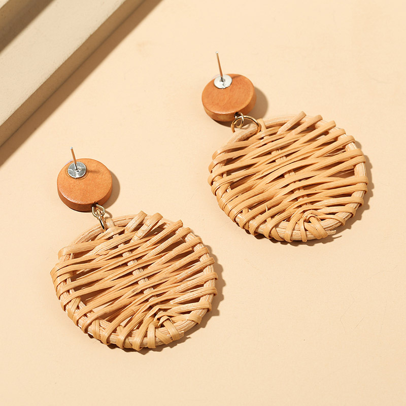 Fashion Bohemian Hand-woven Geometric Rattan Earrings display picture 5