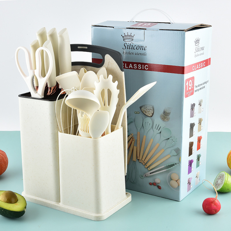 シリコンミニ19点カッターコンビネーションセット収納チューブ家庭用ノンスティックキッチン用品高温耐性小麦繊維まな板|undefined