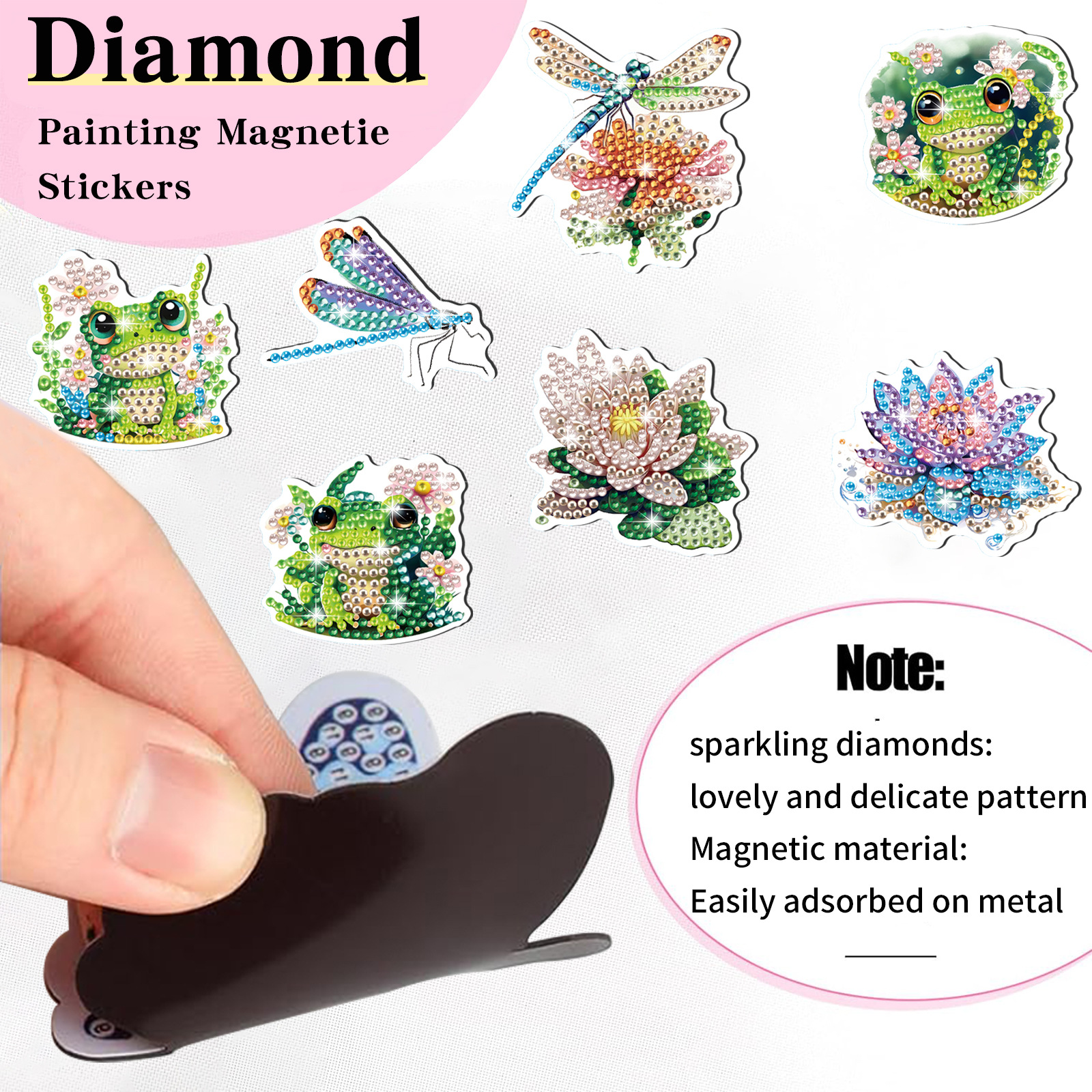 Frog Lotus Guofeng Magnetic Drawing Diamante Refrigerador pegatinas para niños DIY creativo mampostería pegatinas juguetes al por mayor