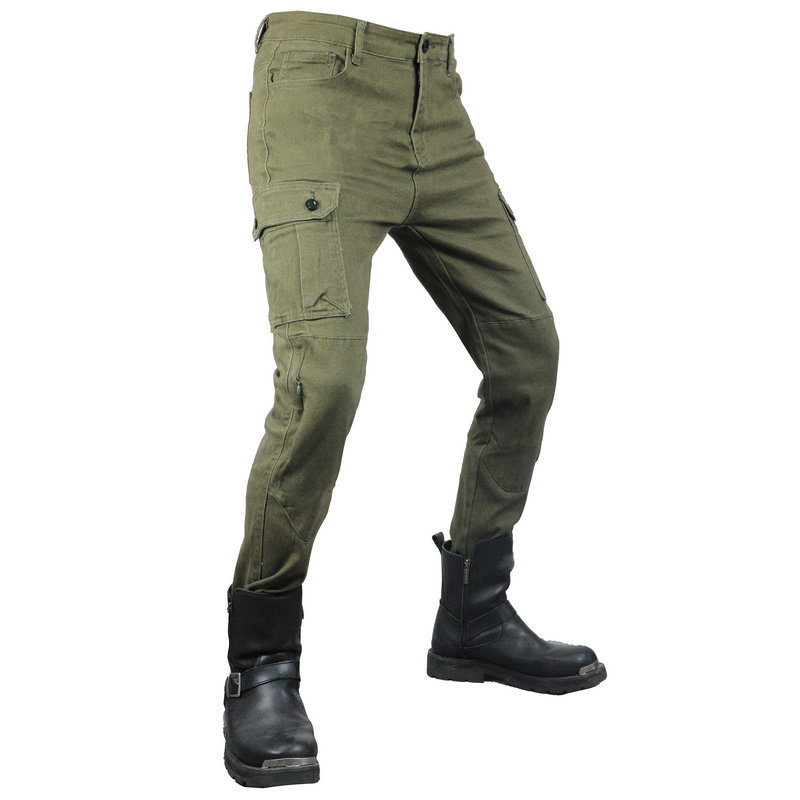 Fábrica directa motocicleta jeans hombres motocicleta montar multi-bolsa overoles tobillo-atado pantalones anti-caída cuatro estaciones