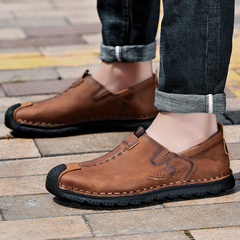 Cross-border large size men's shoes 2023 new genuine leather soft sole anti-slip breathable one-pieced outdoor casual leather shoes father's shoes