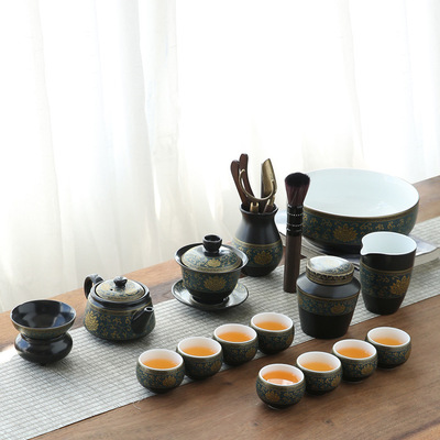 陶瓷茶具套裝家用中式古典蓋碗茶壺整套會客功夫禮品茶具logo定制
