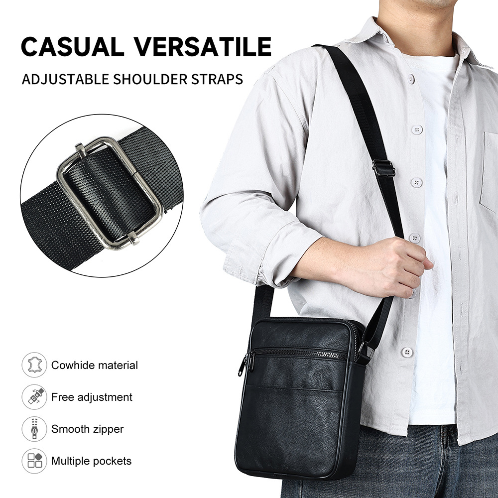 Túi đeo chéo nam da thật cao cấp phong cách Hàn Quốc, đi làm công sở — màu đen, 21cm*5cm*24cm