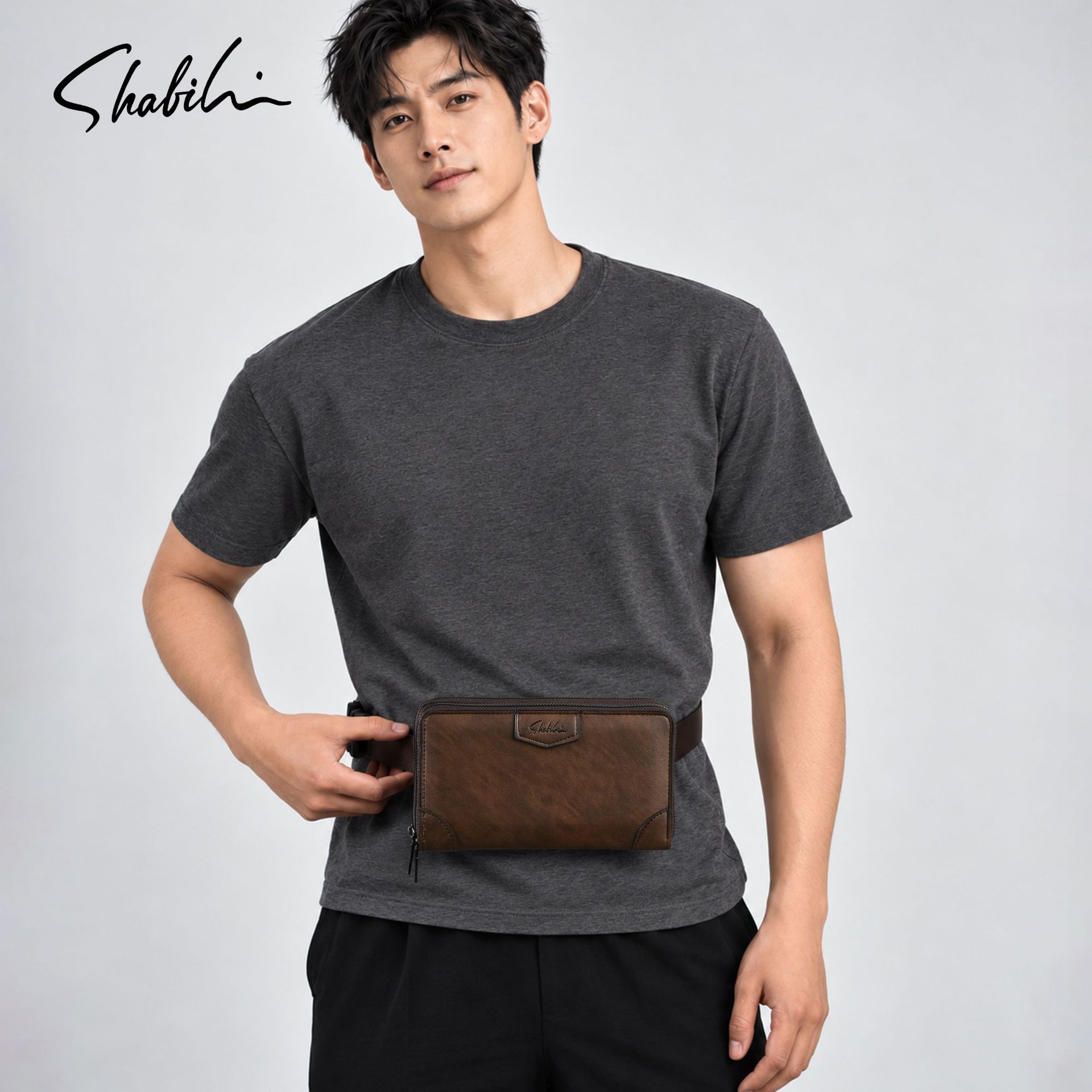 New men's crossbody waist bag, multifunctional hand-held phone bag, business casual adjustable shoulder strap small chest bag