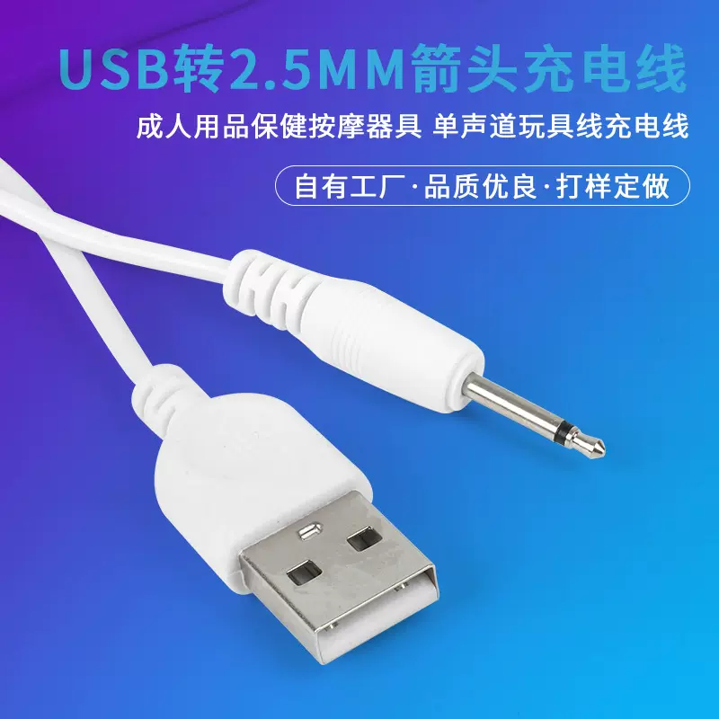 1米白色USB转2.5mm箭头单声道成人用品充电线DC黑色电源线定制