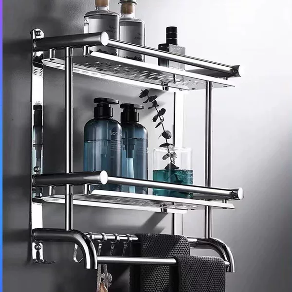 Stainless Steel 304 Towel Rack, No-Drill Bathroom Storage Rack, Towel Hanger, Wall-Mounted Bathroom Rack
