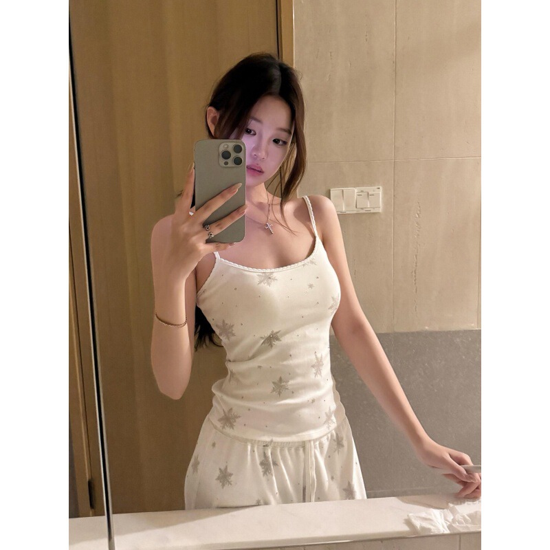 French-Style Pure Desire Girl Christmas Snowflake Spicy Girl Camisole Pajamas for Women, Spring and Autumn Large Size Loungewear Set That Can Be Worn Outside French-Style Pure Desire Girl Christmas Snowflake Spicy Girl Camisole Pajamas for Women, Spring and Autumn Large Size Loungewear Set That Can Be Worn Outside
