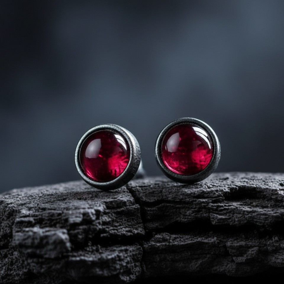 [Red Illusion] Dark Style Retro Earrings for Men, High-End Ear Piercing Zircon Earrings, Unisex Earrings