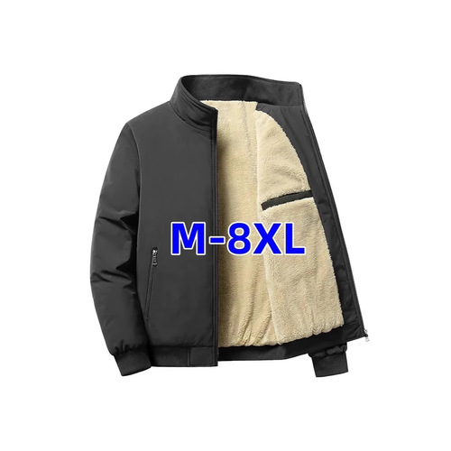 Men's Winter Casual Fleece Lined Thick Jacket, Stand Collar Cotton Padded Oversized Outerwear for Men, Straight Hem