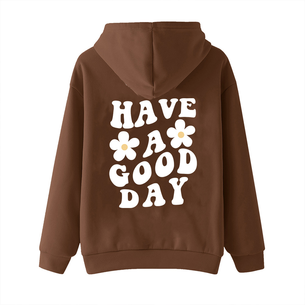 TENGA UN BUEN DÍA carta de impresión suéter con capucha gota hombro manga larga lana europea y americana Otoño e Invierno Sudadera con capucha para las mujeres