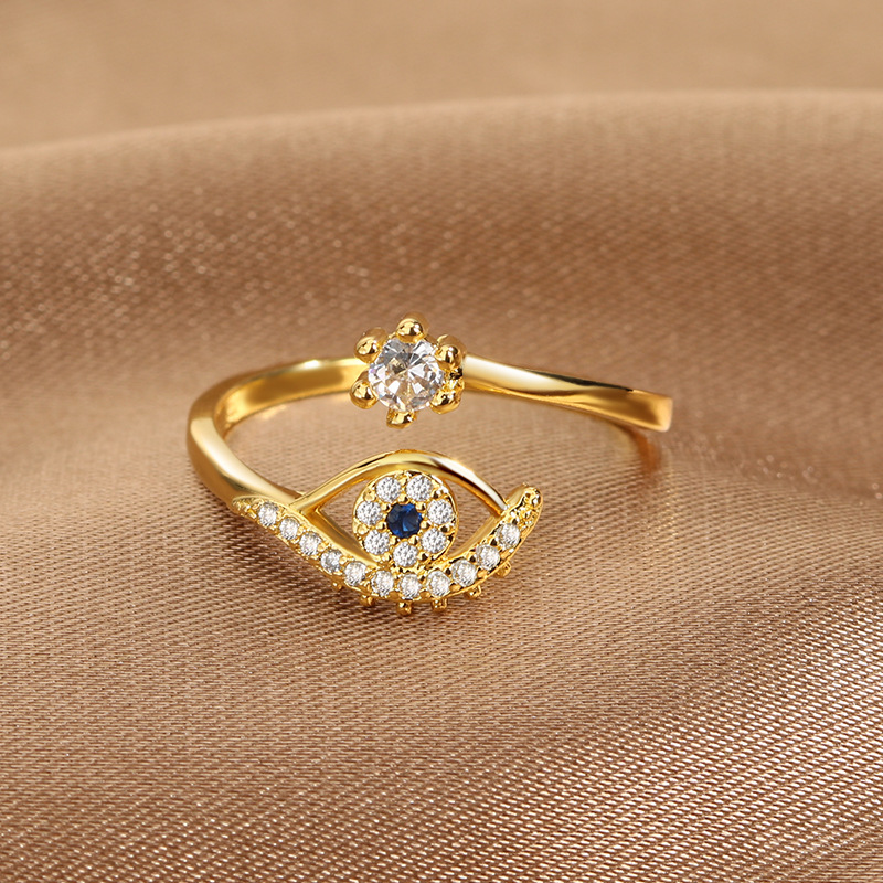 Copper Material Devil'S Eye Pattern 1 Piece Lady Devil's Eye Copper Plating Artificial Gemstones Open Ring