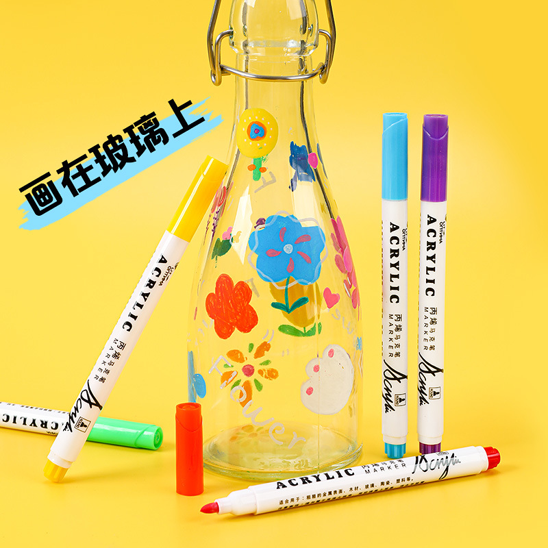Marcador acrílico 24-color a base de agua marcador de piedra pintura cepillo nuevo prensa-libre arte al aire libre pluma de cerámica