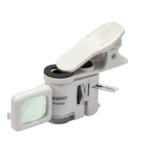 迷你便携显微镜紫外灯LED灯双镜片20倍60倍鉴定手机放大镜