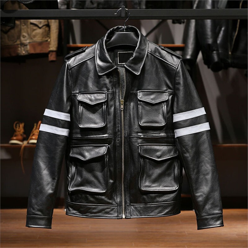 Men's M65 Biohazard European and American Genuine Leather Jacket Stereo Multi-flap Pocket Pants Lapel Hunting Genuine Leather Jacket Men's M65 Biohazard European and American Genuine Leather Jacket Stereo Multi-flap Pocket Pants Lapel Hunting Genuine Leather Jacket