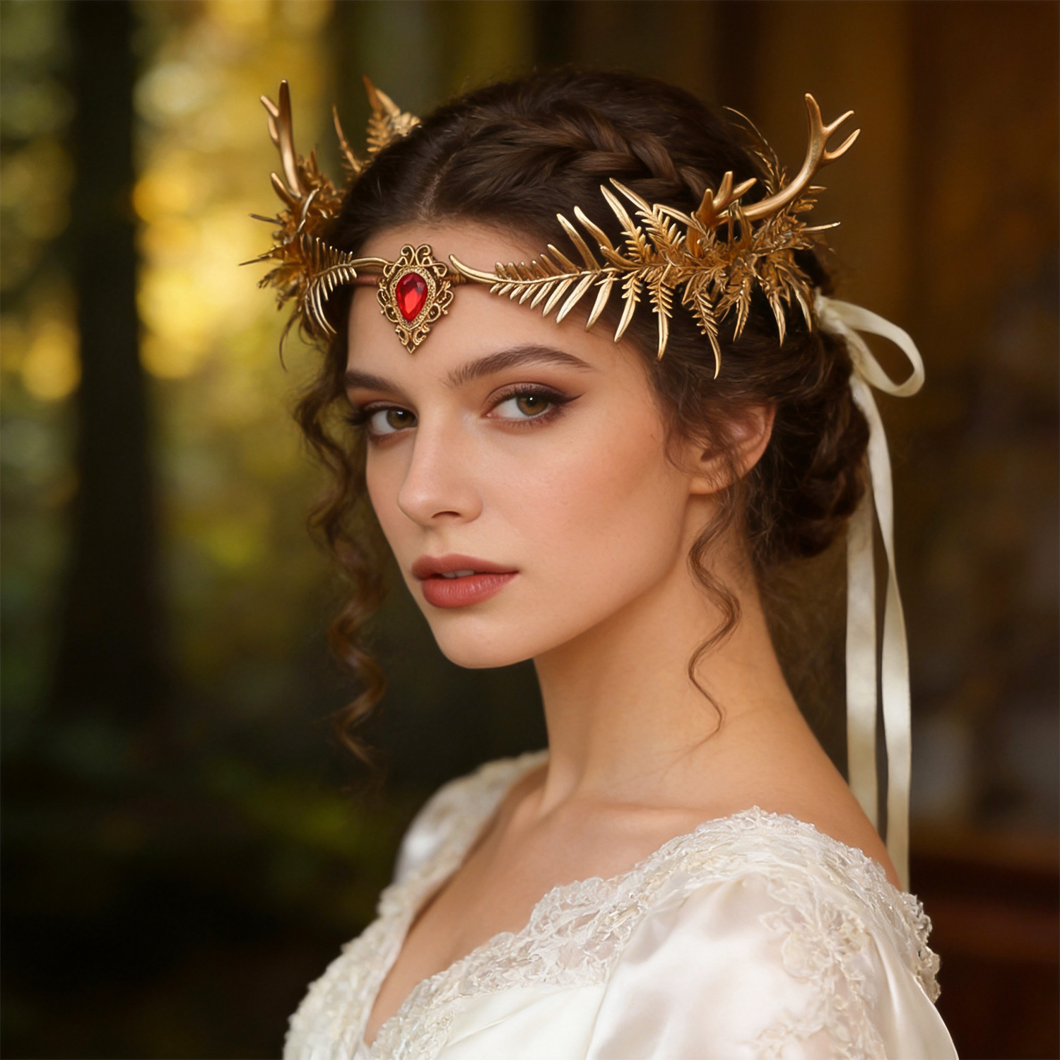 Handmade forest-style leaf and vine hair crown, crystal forehead pendant, fairy decorative headband, photography accessory