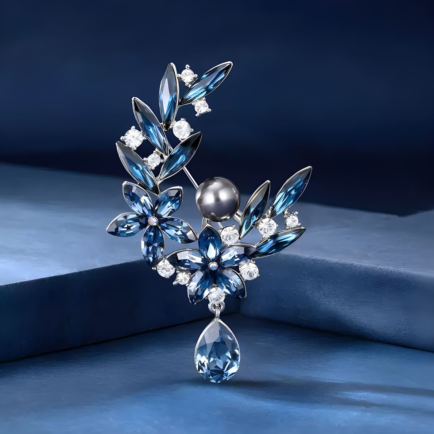 Spilla di lusso fiore in cristallo con perla per donna_voghion.com