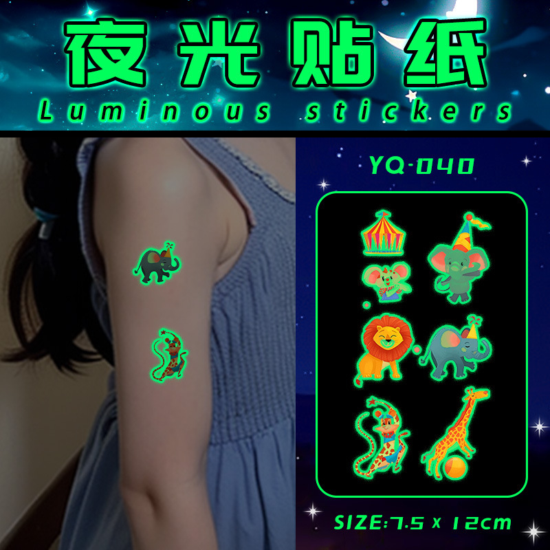 Luminous Lion and Elephant Tattoo Stickers for Boys and Girls, Waterproof, Long-Lasting, High-End Arm and Shoulder Pattern Stickers