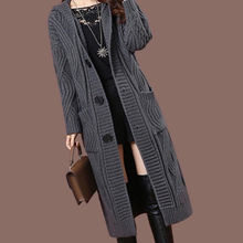 网红新款秋冬大码连帽中长款针织加厚毛衣外套纯色宽松针织衫