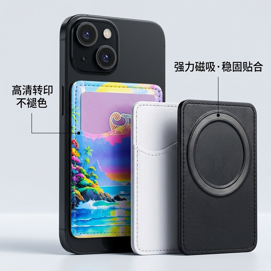 Pegatinas magnéticas populares de Amazon para teléfonos, pegatinas para la parte trasera del teléfono, soportes para tarjetas de teléfono en blanco para sublimación, fundas para tarjetas de PU con transferencia de calor image 4