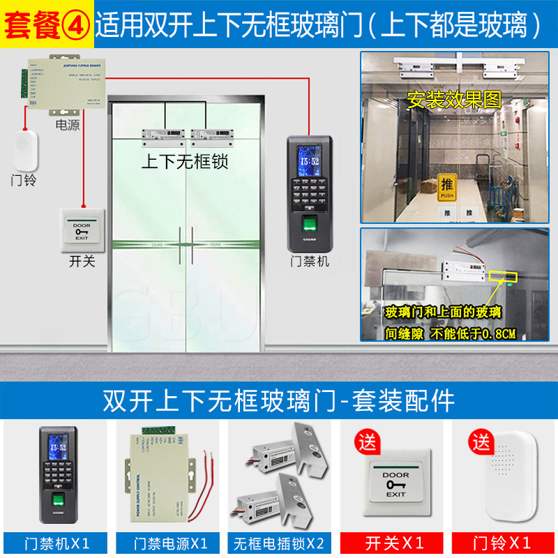 Package four: Double open frameless glass door