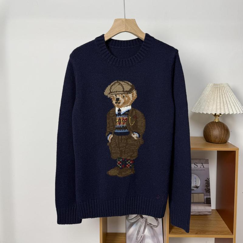 高品質/スキャン可能なクマ 25 年秋冬ウールヘビー刺繍漫画ラウンドネックセーター男性と女性用|undefined