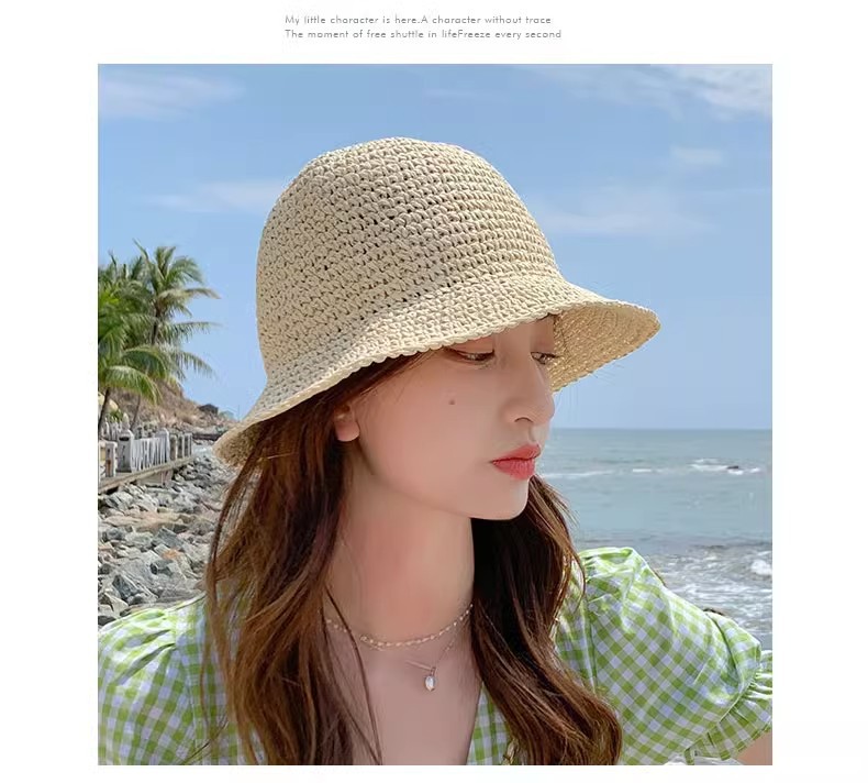 Women's Vacation Beach Solid Color Braid Big Eaves Bucket Hat Straw Hat display picture 2
