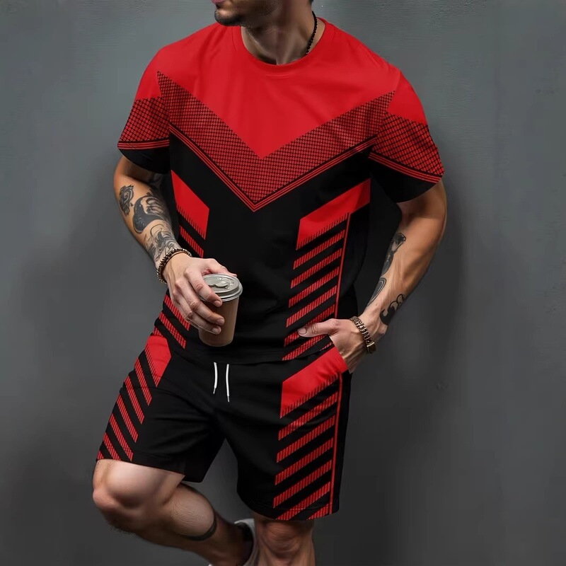2026 Cross-Border Foreign Trade Fashion Trends 3D Printed Men's Sports Round Neck Short-Sleeved Tops and Shorts Combination Men's Clothing 2026 Cross-Border Foreign Trade Fashion Trends 3D Printed Men's Sports Round Neck Short-Sleeved Tops and Shorts Combination Men's Clothing