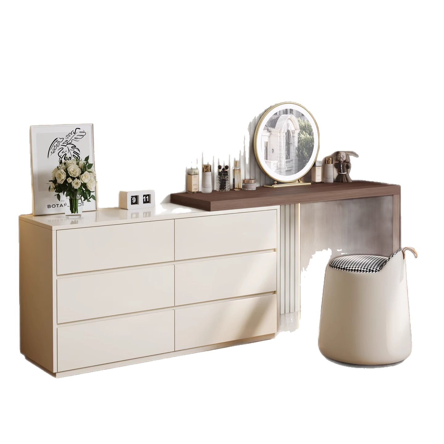 Comedor de ropa de vestir todo un armario de madera sólida dormitorio simple moderno trasera de cama retráctil de almacenamiento de mesa de maquillaje