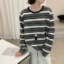 撞色宽松套头圆领毛衣