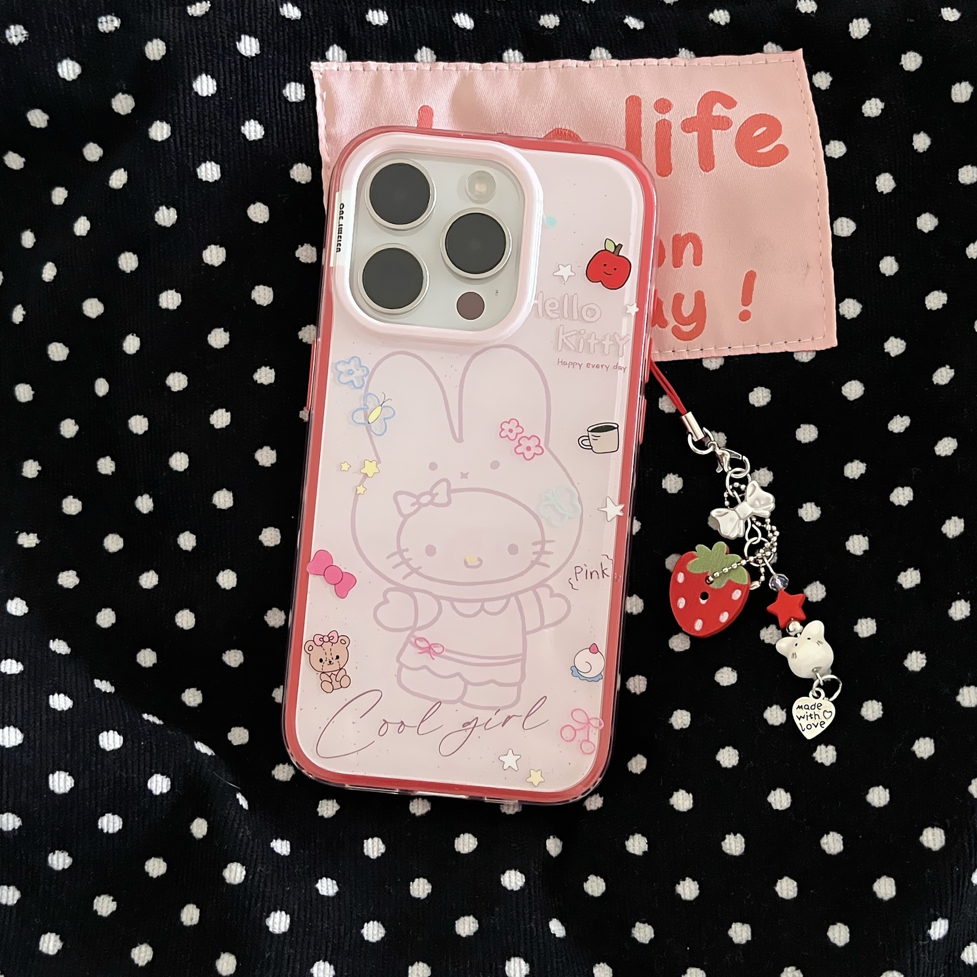 Divertido conejo de línea de corazón de niña para Apple 16Pro funda para teléfono móvil 15ProMax colgante 14/13 nuevo 16PM