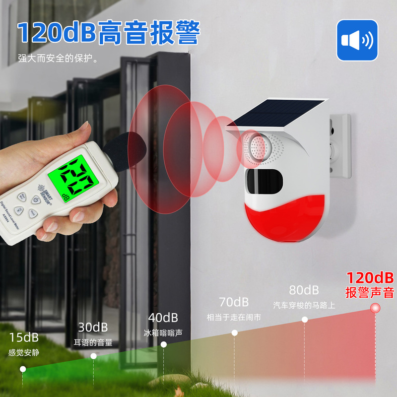 ソーラー赤外線警報器 Tuya WiFi 赤外線警報器 危険死角 人体感知音光警報器|undefined