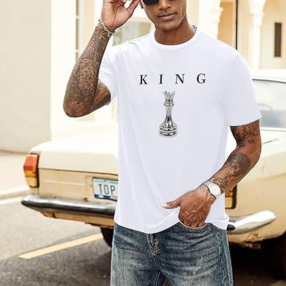 Chess King Printed Short-sleeved T-shirt, European And American Street Style Loose Crew Neck Top_viptrois.com