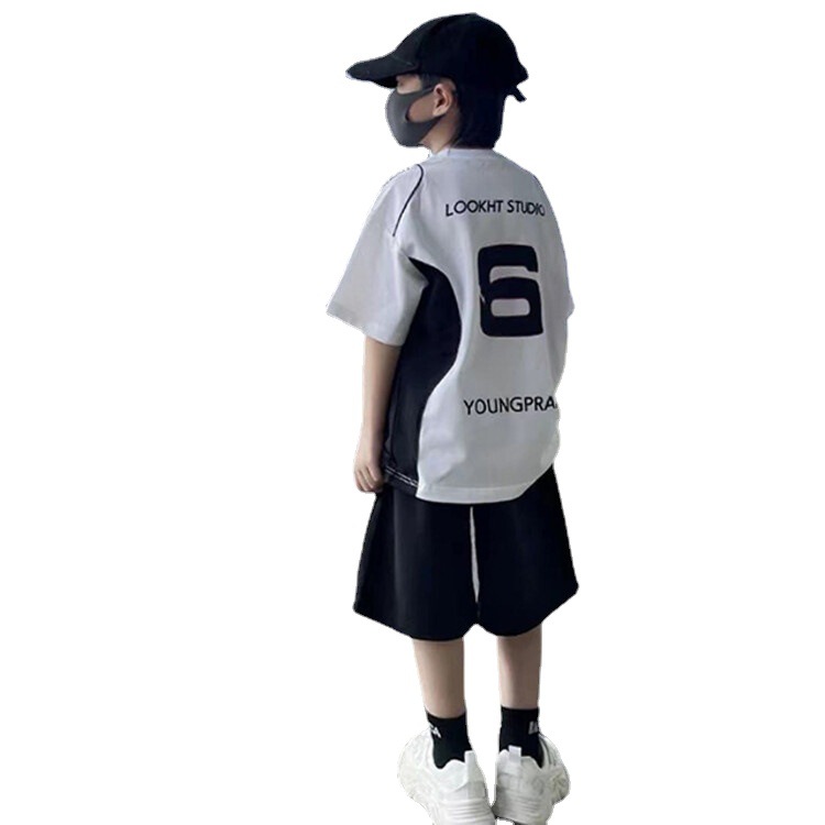 Boys' Sports 2023 Summer New Chinese Korean Edition Western Style Casual Short sleeved Shorts Two Piece Set Trendy and_voghion.com