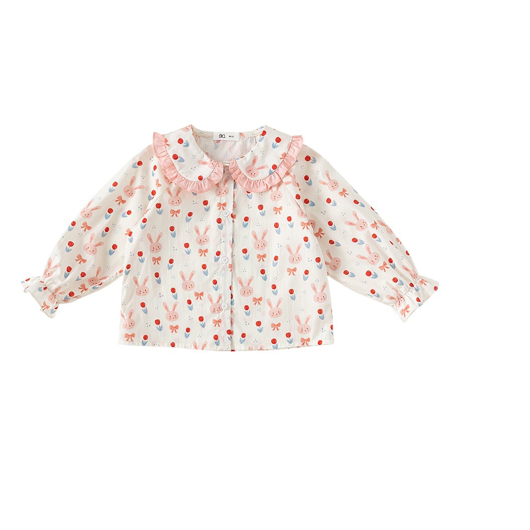 Beibei ciudad primavera y otoño 2024 dulce niña conejo pequeña flor muñeca camisa de los niños camisa de las muchachas CY23053